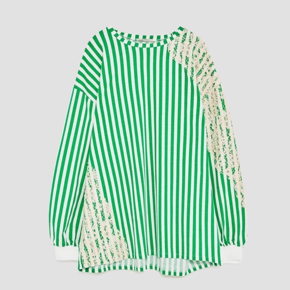 ZARA Trafaluc Oversized Striped Sweatshirt Lace - Picture 2 of 13